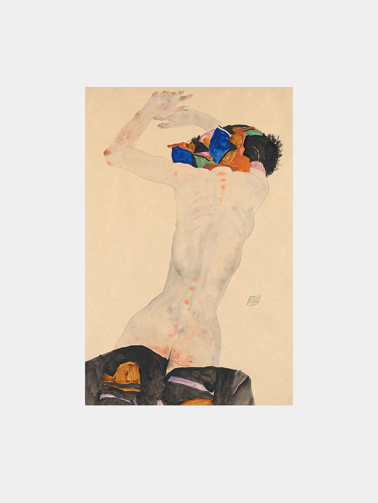 Egon Schiele "Rückenakt mit buntem Tuch (1911)" Art Print