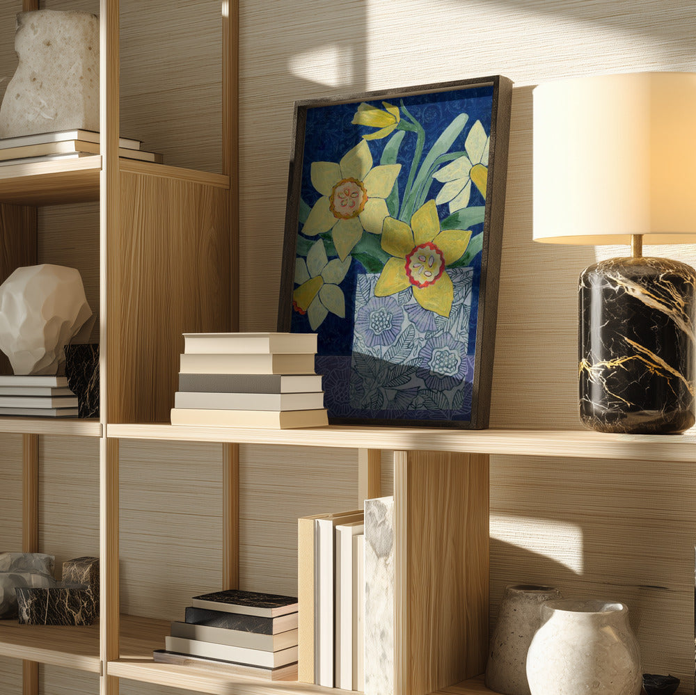 Daffodils In A Patterned Vase Art Print