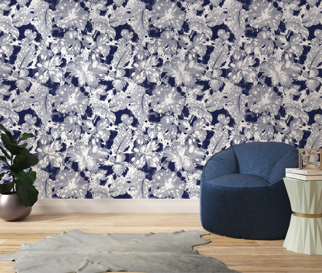 Mono Chic Tealish Blue Wallpaper