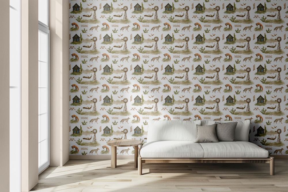Prairies with windmills Wallpaper
