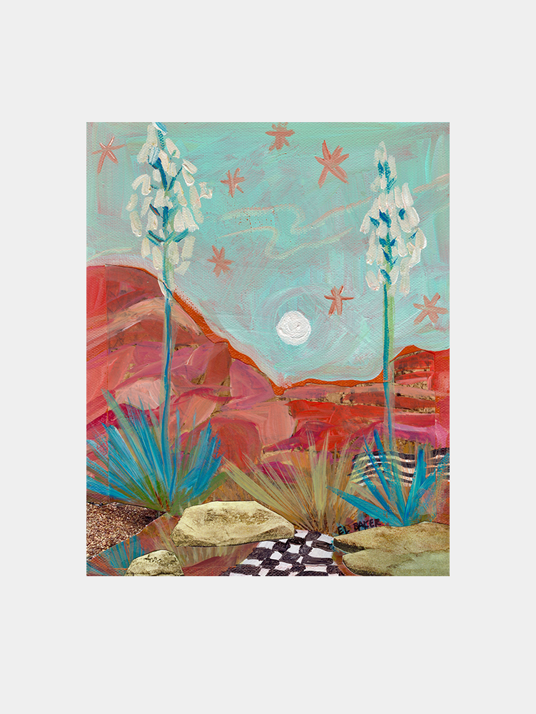 White Yucca Red Mountains Art Print