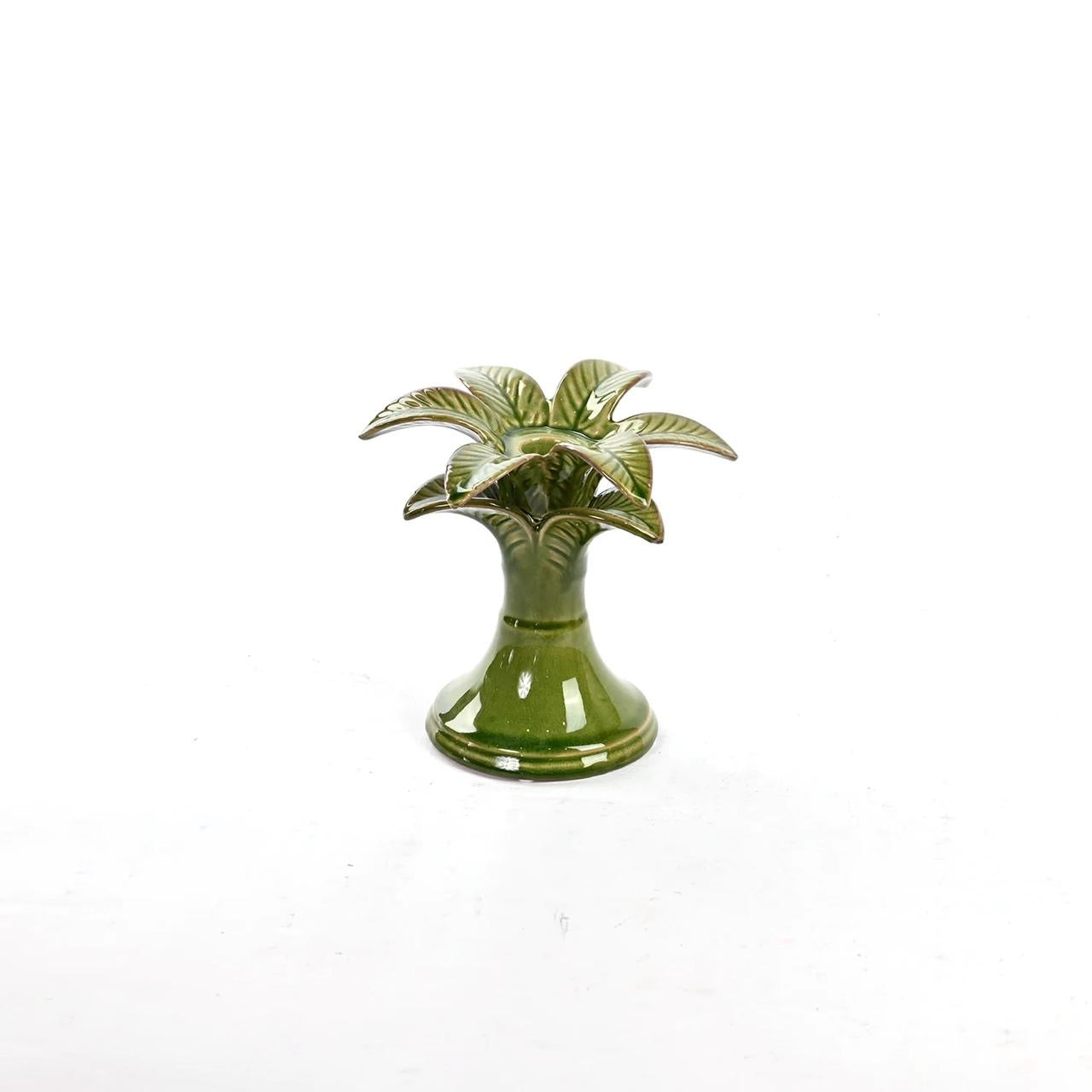 Ceramic Palm Candle Holder | Green