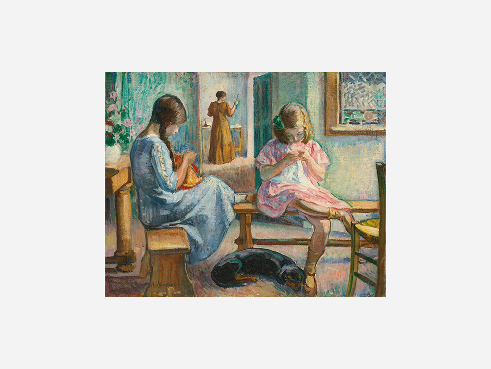 Henri Lebasque - "Marthe Et Nono Cousant Dans Un Intérieur (circa 1910)" Art Print