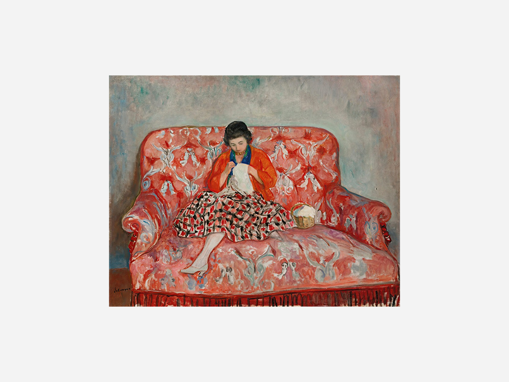 Henri Lebasque - "Jeune Fille Cousant Sur Un Canapé (circa 1925)" Art Print