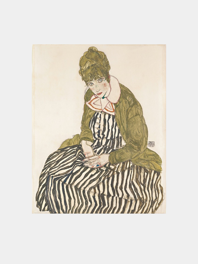 Egon Schiele "Edith with Striped Dress, Sitting (1915)" Art Print (Copy)