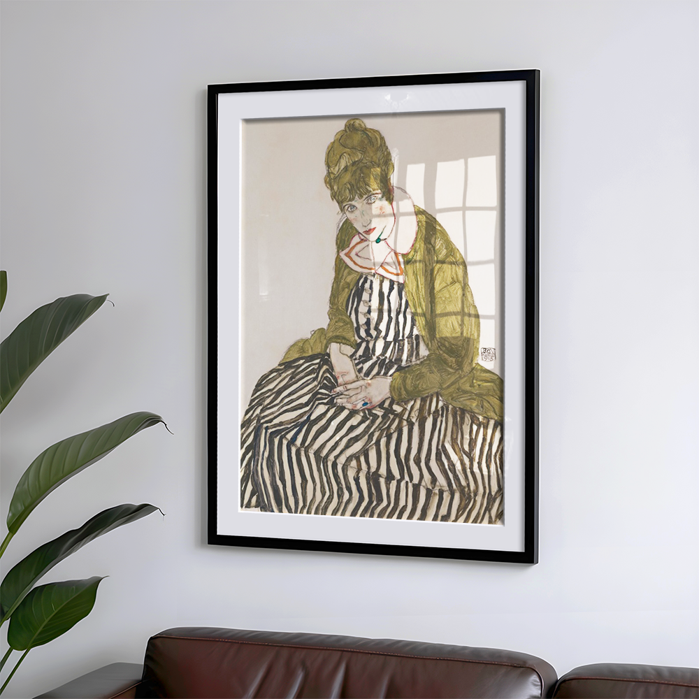 Egon Schiele "Edith with Striped Dress, Sitting (1915)" Art Print (Copy)
