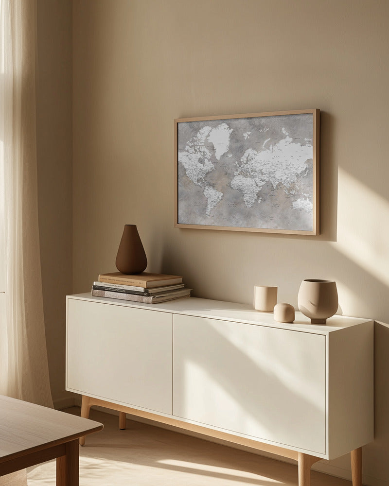 Detailed world map with cities Vali Art Print
