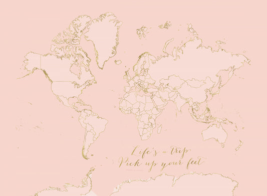 Inspirational pink and gold world map