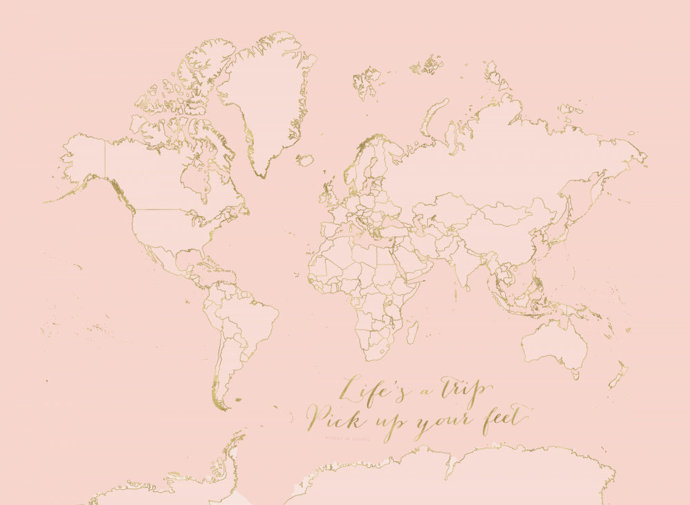 Inspirational pink and gold world map