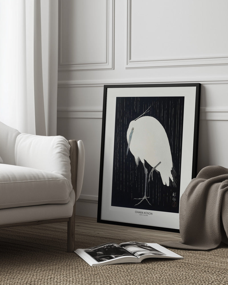 Ohara Koson: "Egret in the Rain"  Art Print