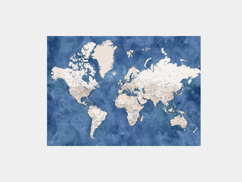 Detailed world map with cities, Sabeen Art Print