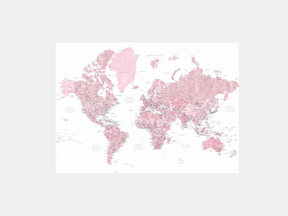 Etailed world map with cities, Melit Art Print