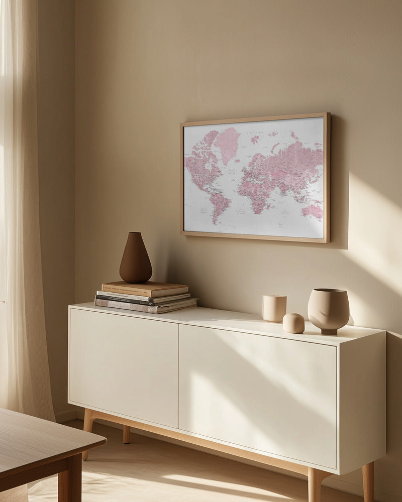 Etailed world map with cities, Melit Art Print