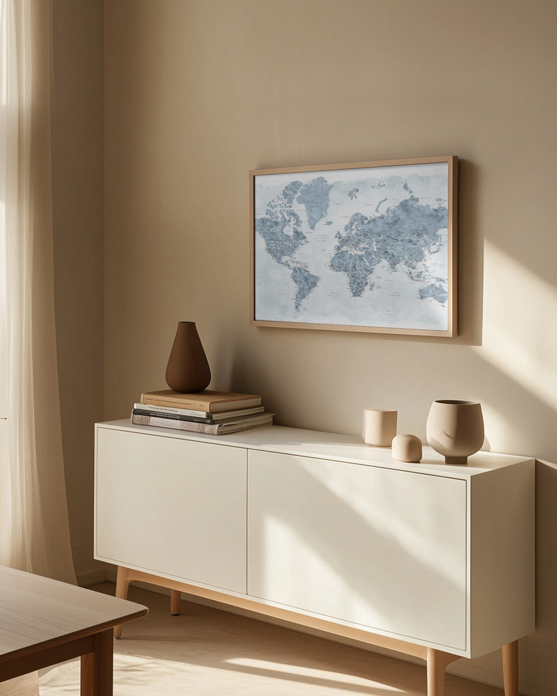Detailed world map with cities, Jacq Art Print