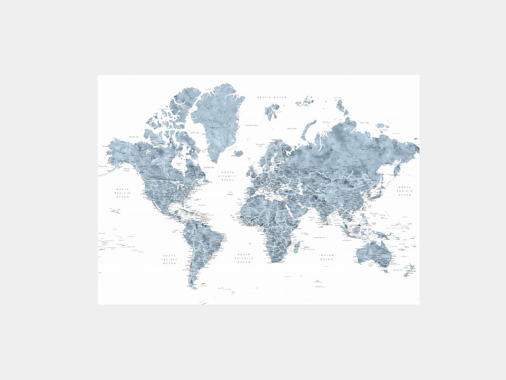 Detailed world map with cities, Ninian Art Print