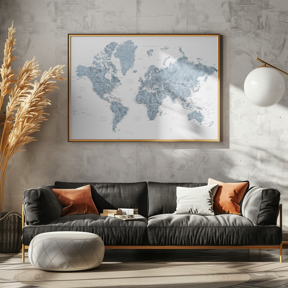 Detailed world map with cities, Ninian Art Print