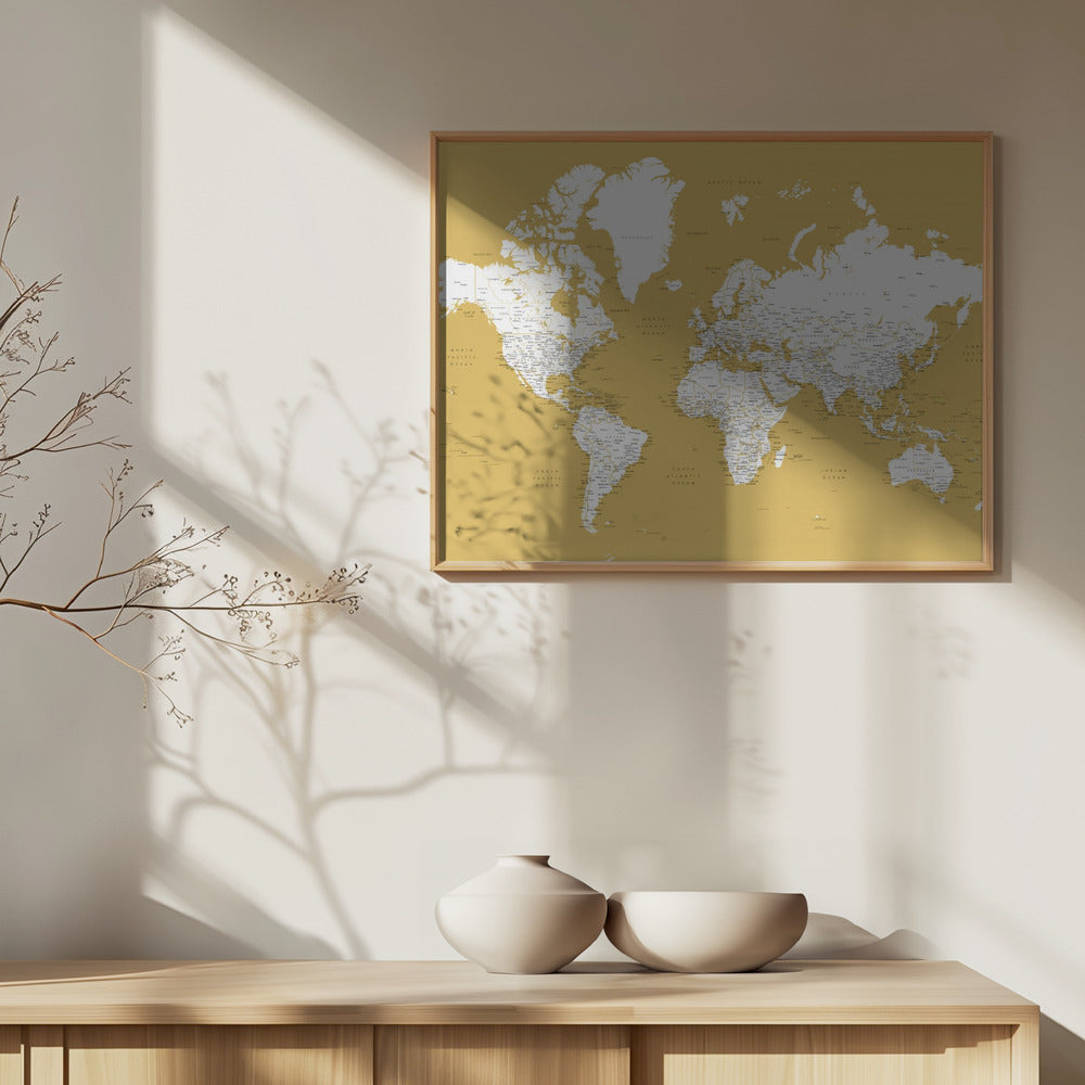 Detailed world map with cities, Andrew Art Print