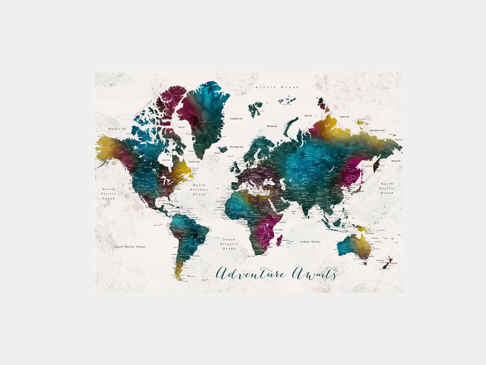 Charleena world map with cities, Adventure awaits Art Print