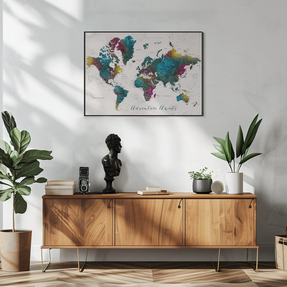 Charleena world map with cities, Adventure awaits Art Print