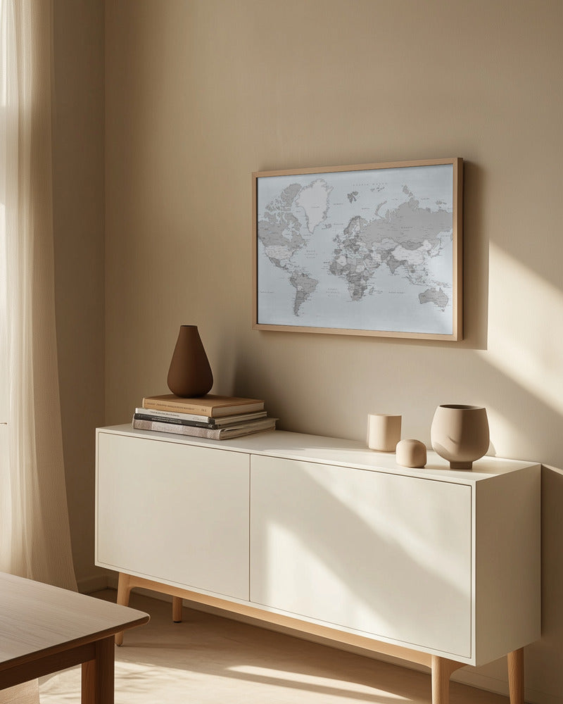 Distressed world map with cities, Darryl Art Print