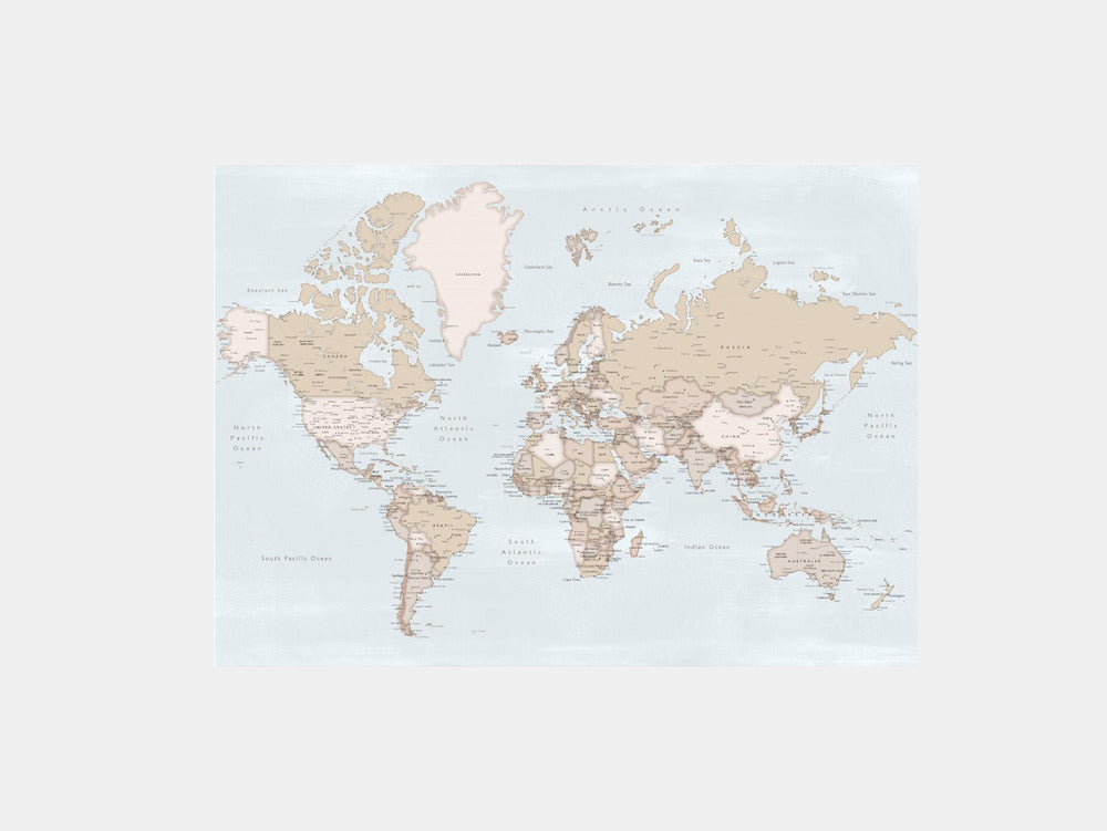 Rustic world map with cities, Renisha Art Print