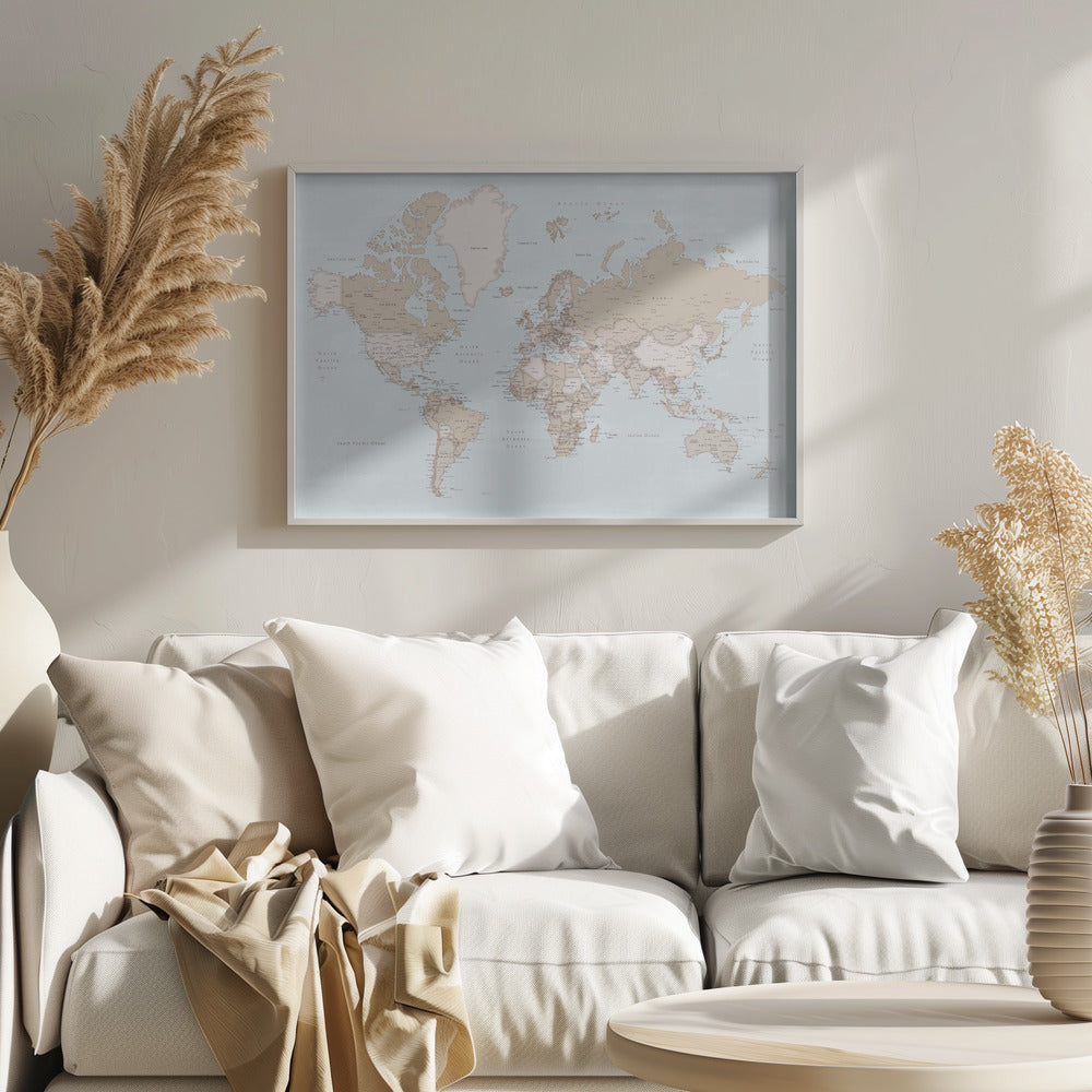 Rustic world map with cities, Renisha Art Print