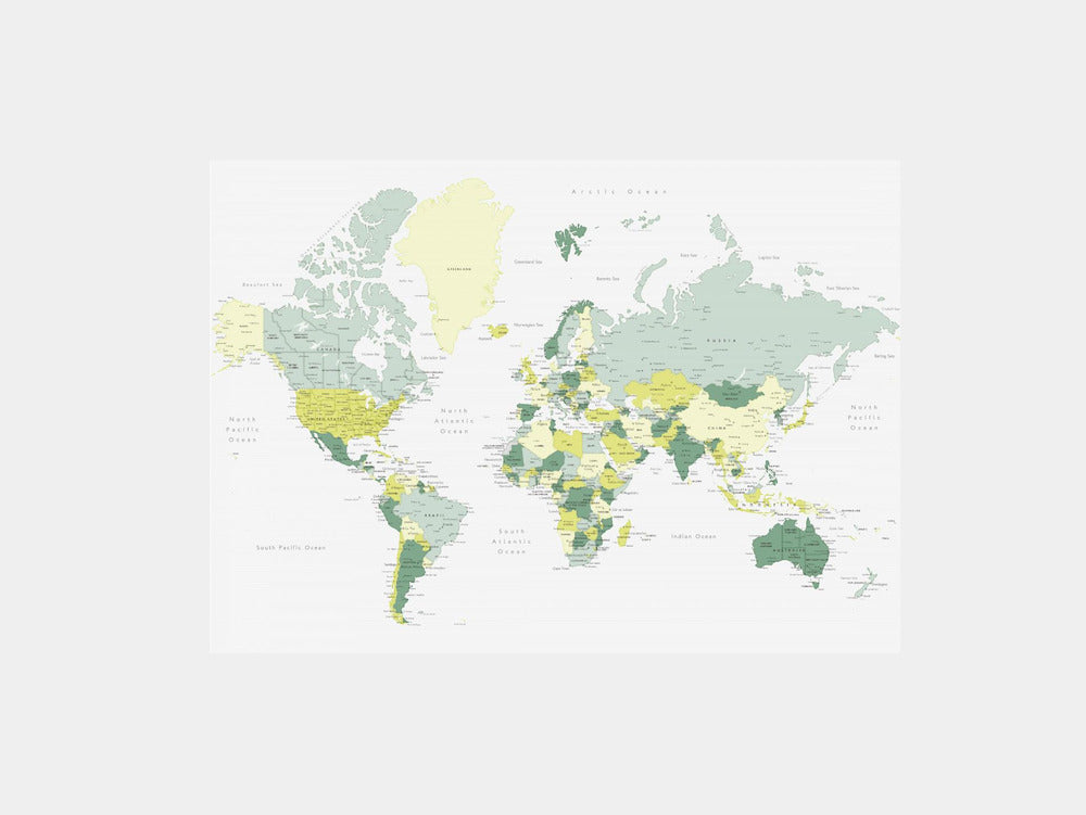 Green world map with cities, Kapueo Art Print