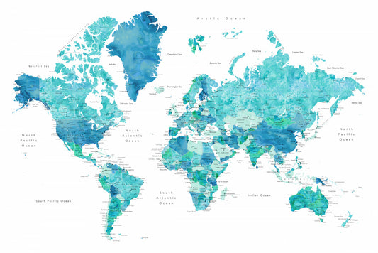 Watercolor world map with cities, Uzziel