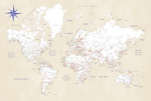 Rustic world map with cities, Deuce