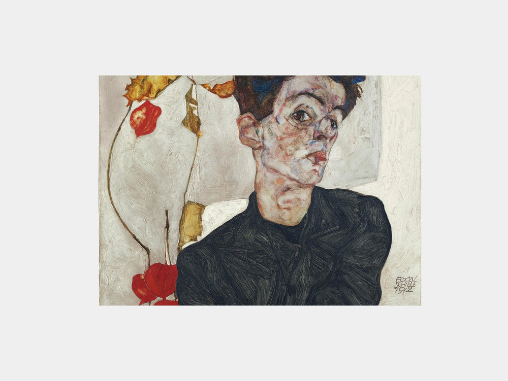 Egon Schiele "Egon Schiele's Self Portrait With Physalis 1912" Art Print