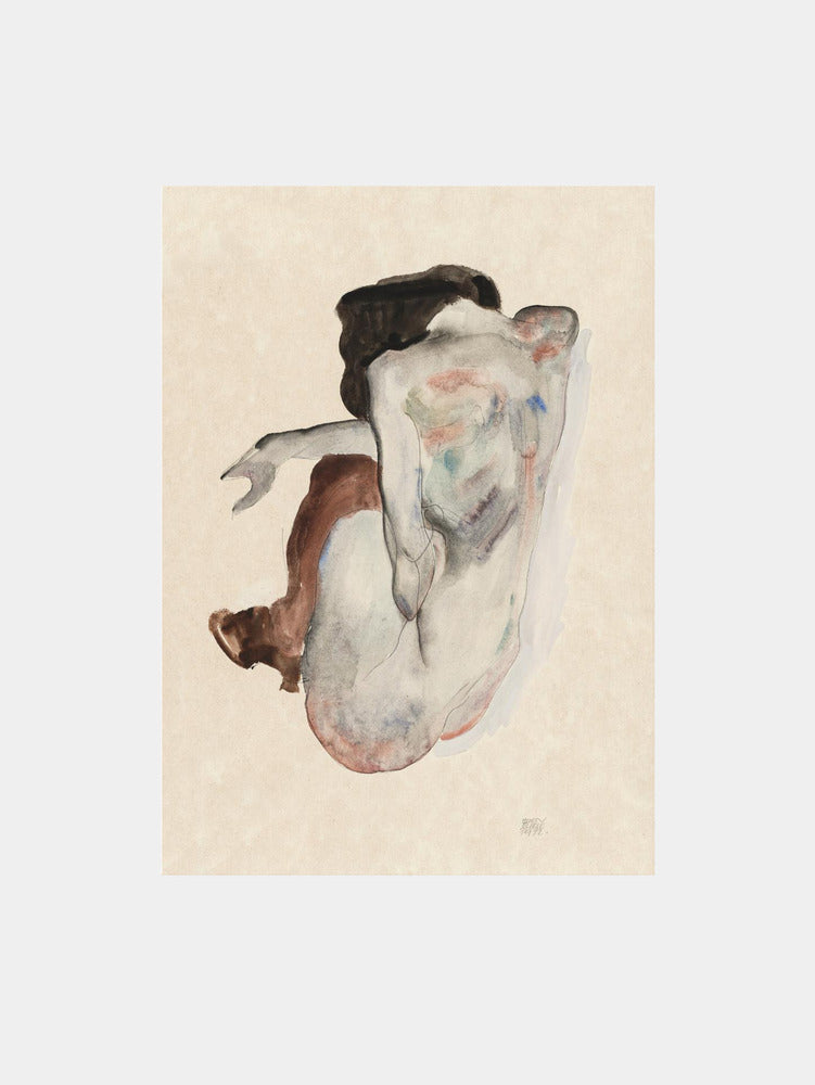 Egon Schiele "Crouching Nude In Shoes and Black Stockings 1912" Art Print
