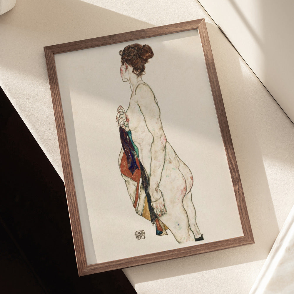 Egon Schiele "Standing Nude Woman With a Patterned Robe 1917" Art Print