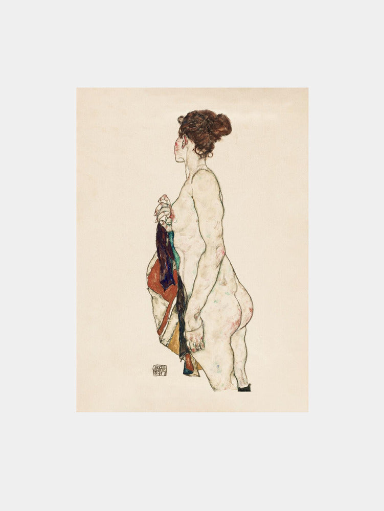 Egon Schiele "Standing Nude Woman With a Patterned Robe 1917"