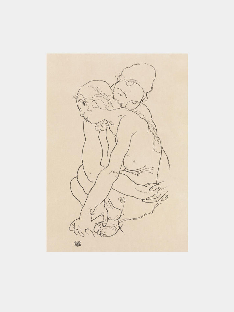 Egon Schiele "Woman and Girl Embracing 1918" Art Print