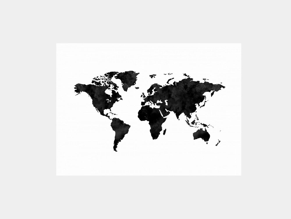World Map in Black Art Print