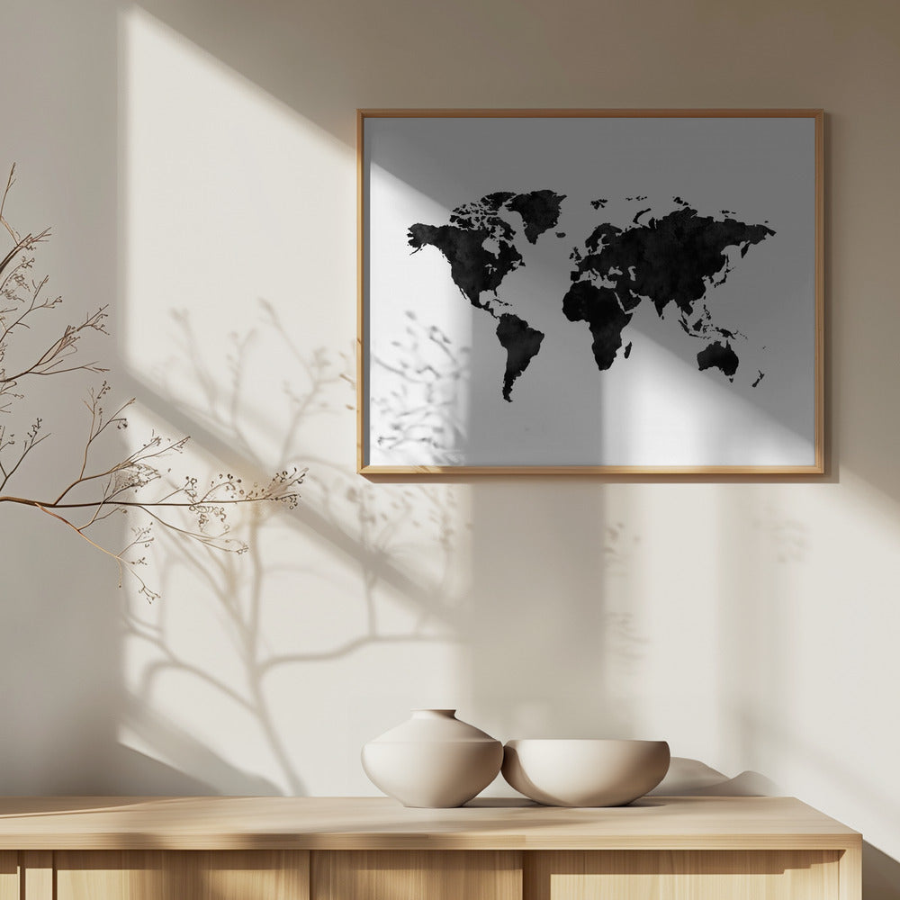 World Map in Black Art Print