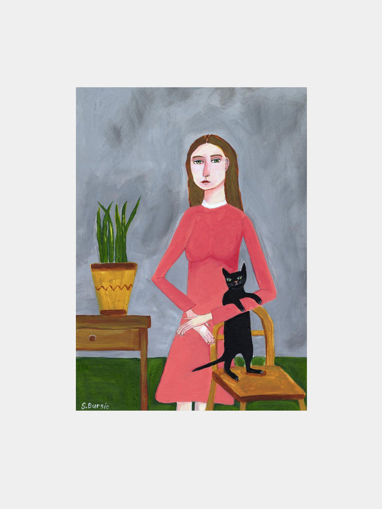 Woman and Her Black Cat