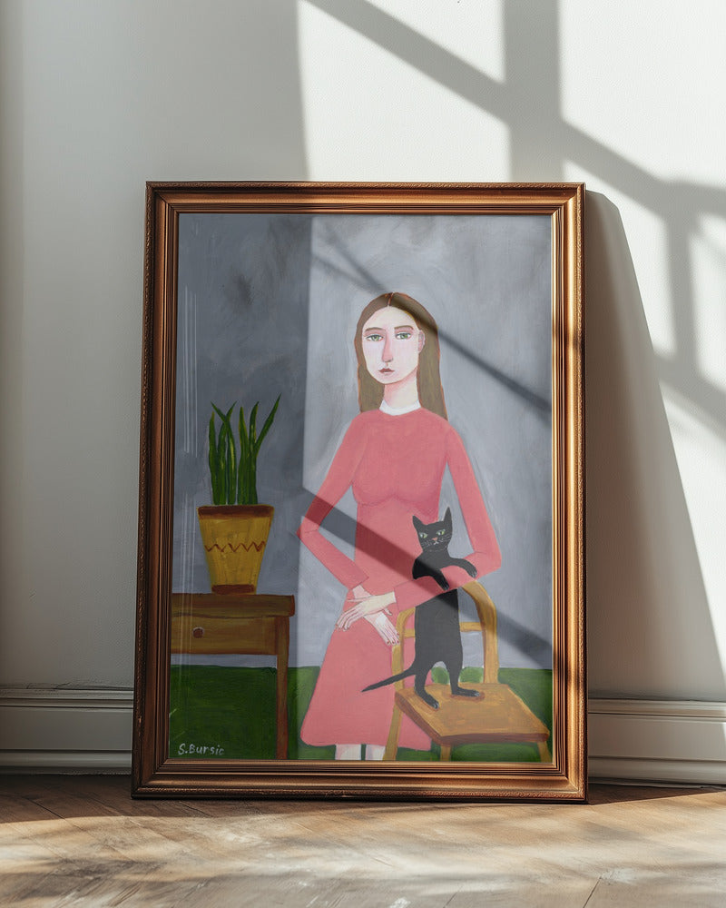 Woman and Her Black Cat