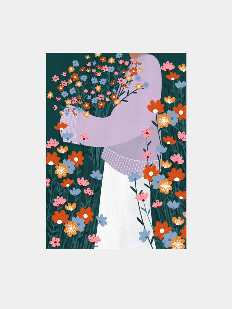 Happy Woman Holding Flowers