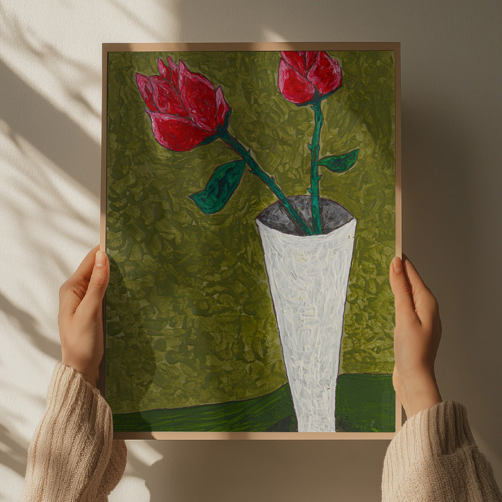Roses On Green Art Print