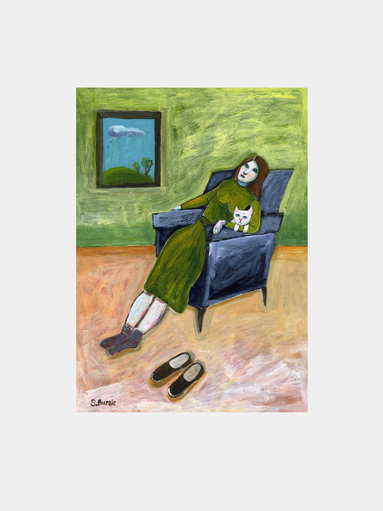 Pensive Woman with Cat