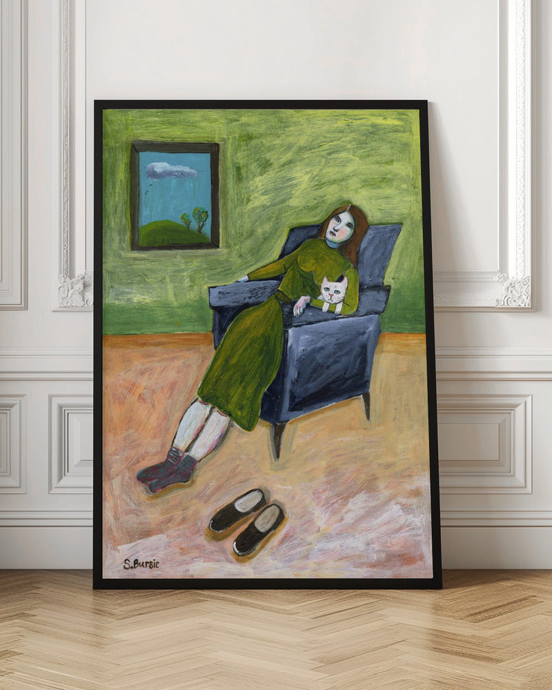Pensive Woman with Cat