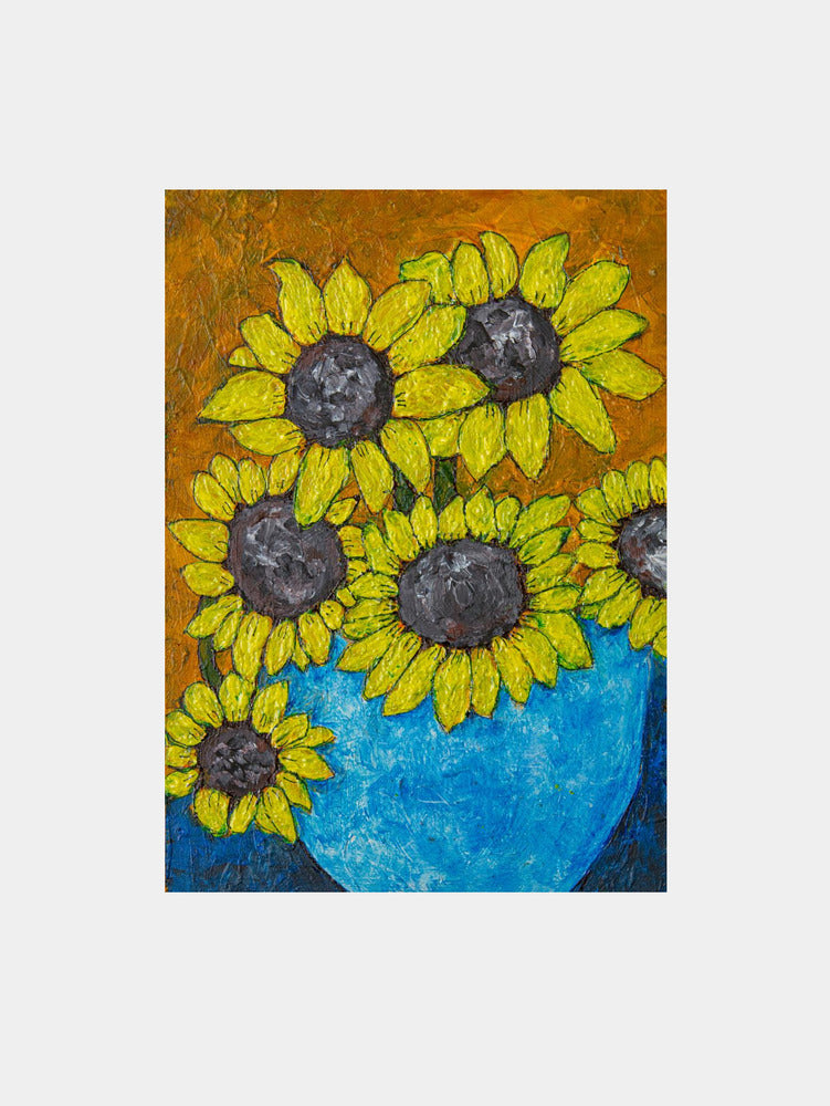 Sunfowers In Blue Vase Art Print