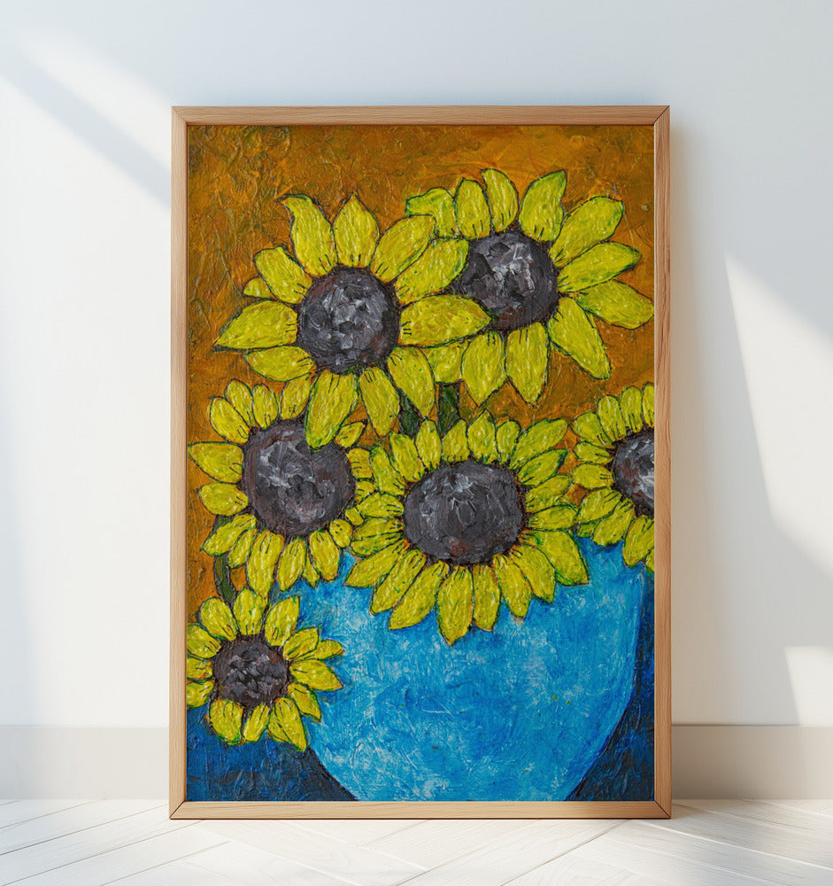 Sunfowers In Blue Vase Art Print