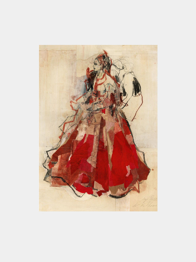 Woman in a Vibrant Red Dress Art Print