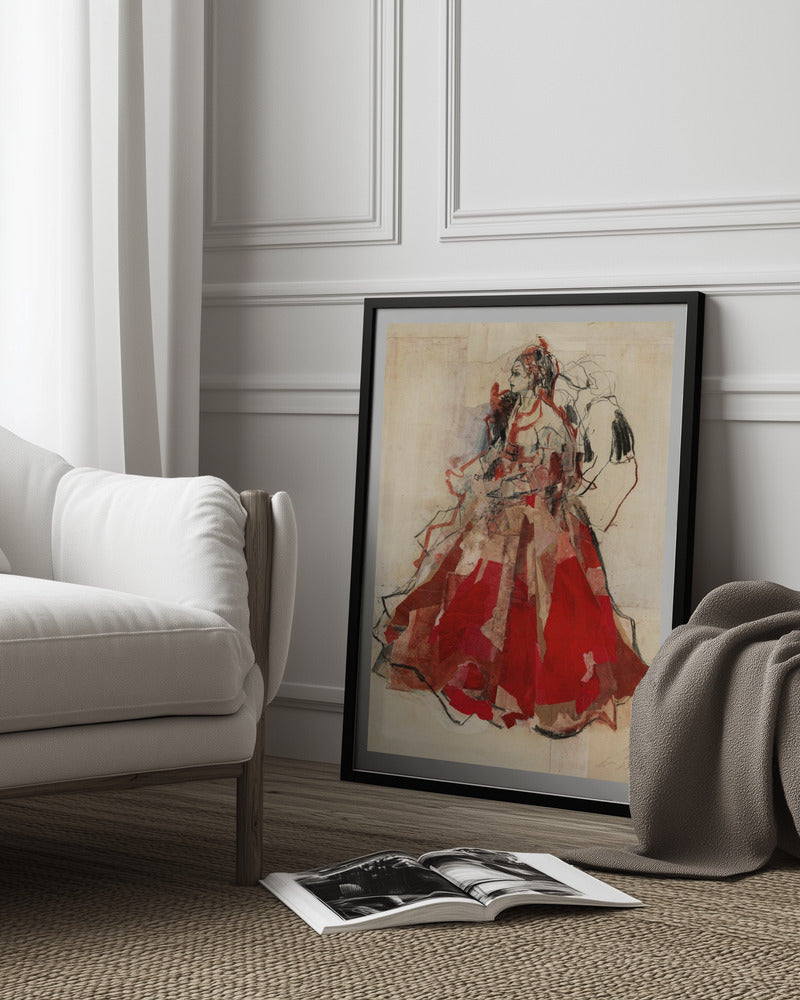Woman in a Vibrant Red Dress Art Print