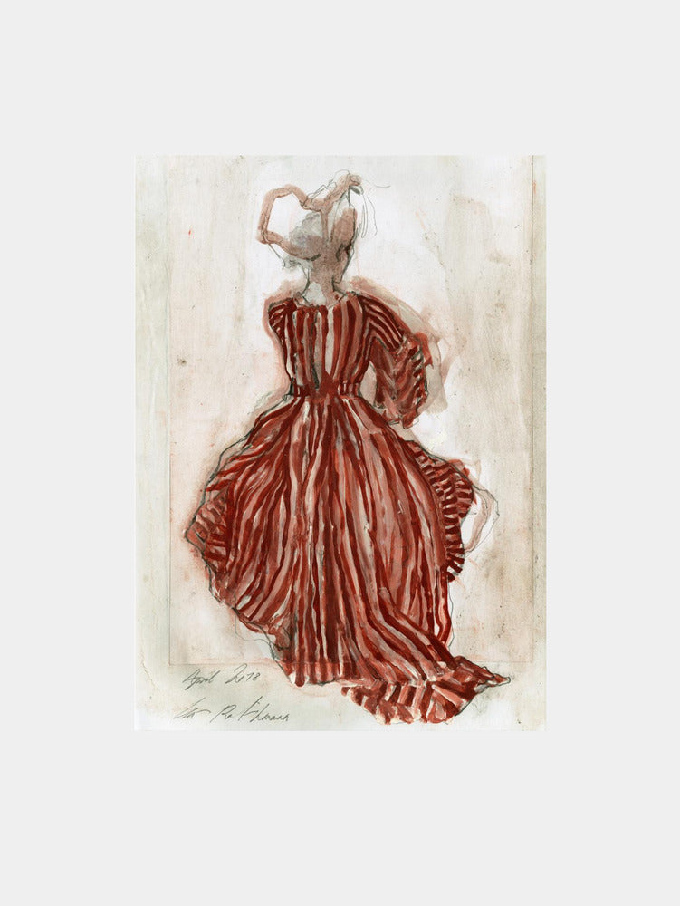 Woman In A Red Striped Dress Art Print