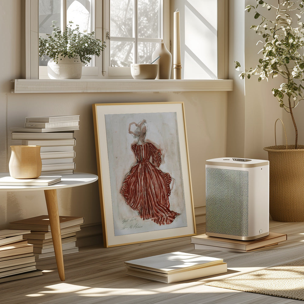 Woman In A Red Striped Dress Art Print