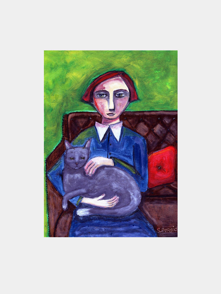 Pensive Woman and Cat