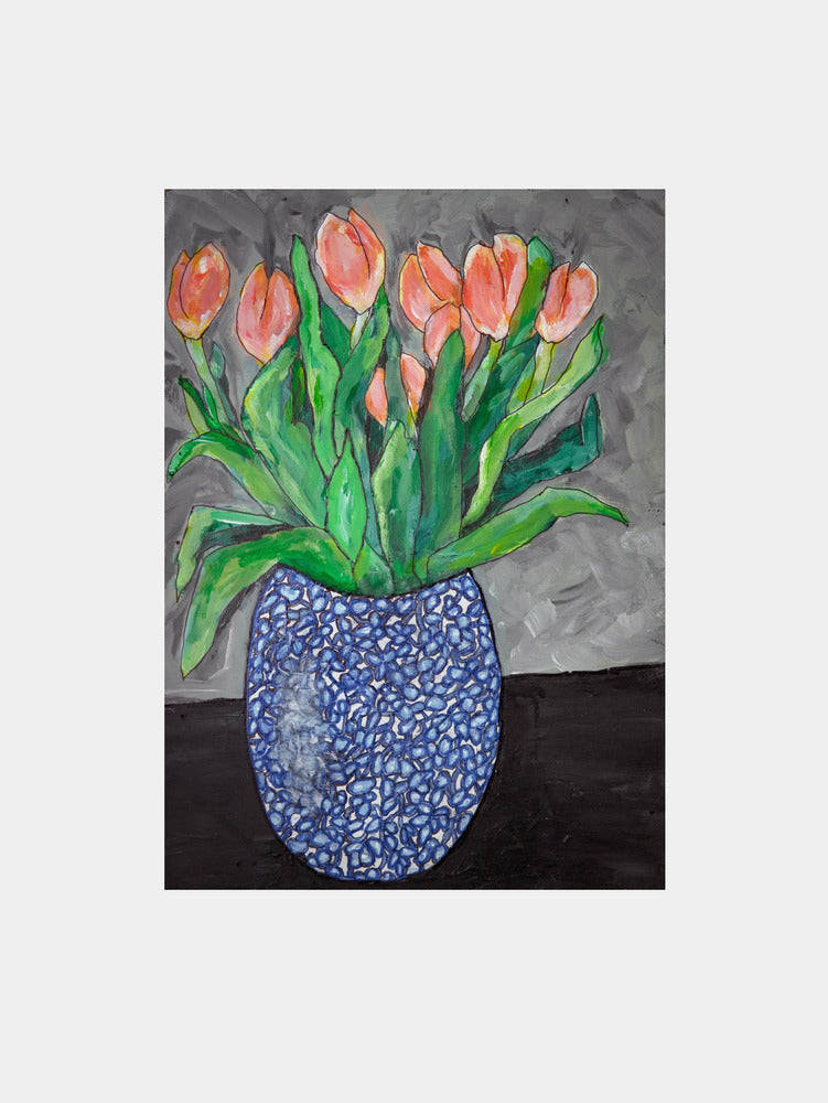 Tulips In Blue Vase Art Print